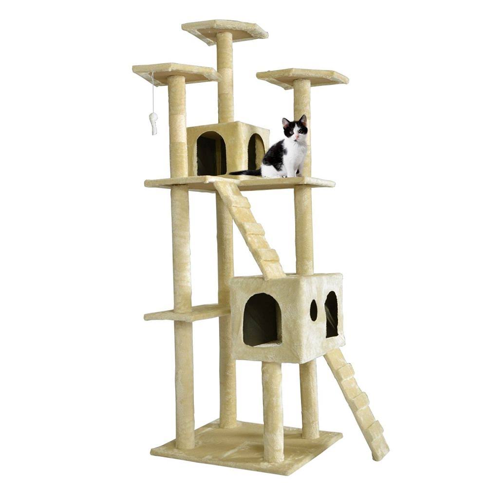 Beige Cat Tree Scratcher Play House X57013