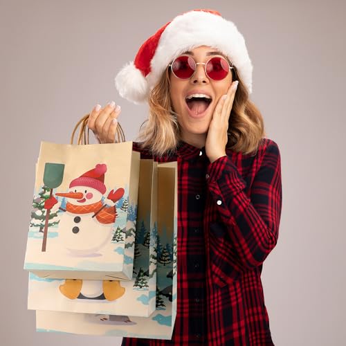 18 Pack Christmas Kraft Gift Bags with Tissue Papers D63783