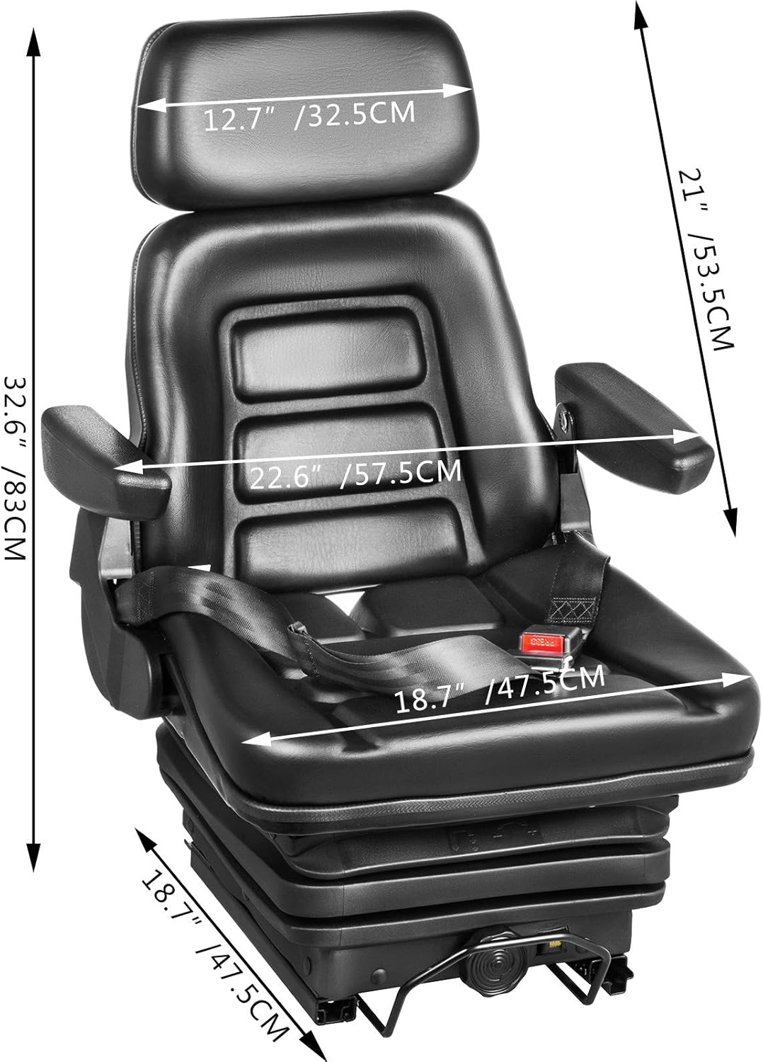 Suspension Seat with Slide Rails, Adjustable Backrest Headrest Armrest, Foldable Heavy Duty P2592