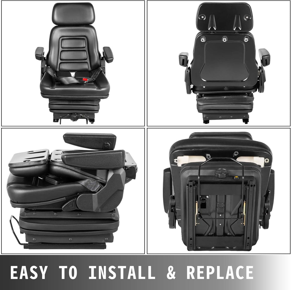 Suspension Seat with Slide Rails, Adjustable Backrest Headrest Armrest, Foldable Heavy Duty P2592