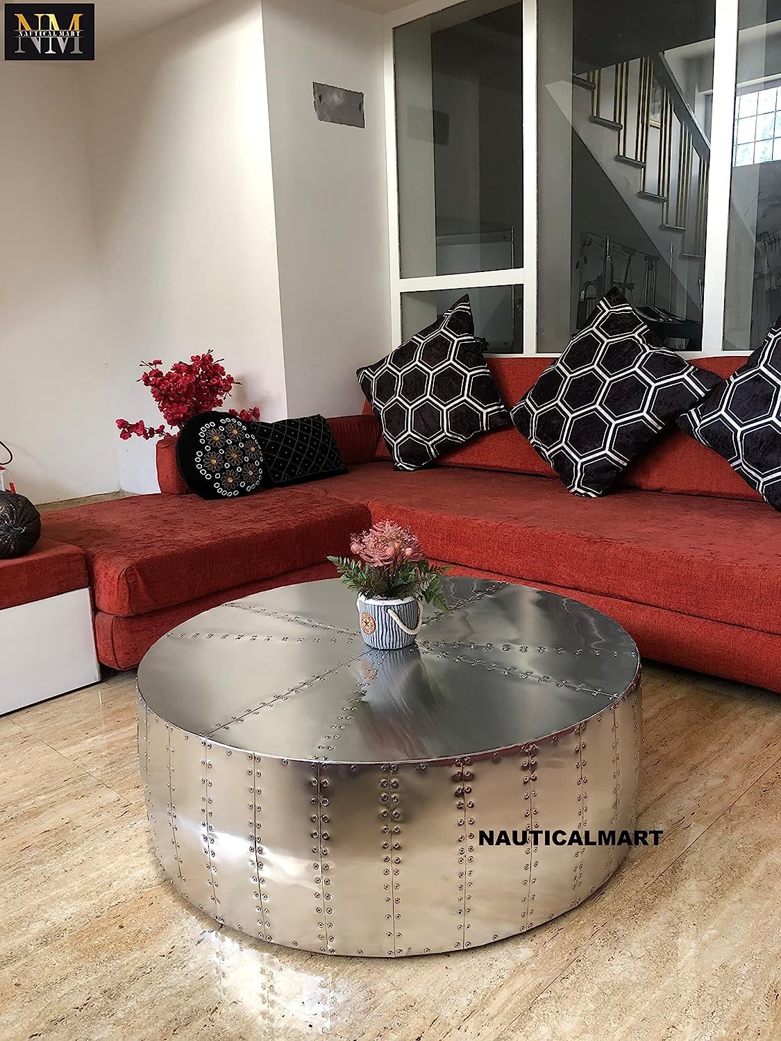 Aluminum Drum Shaped Coffee Table 36 Inches G10946