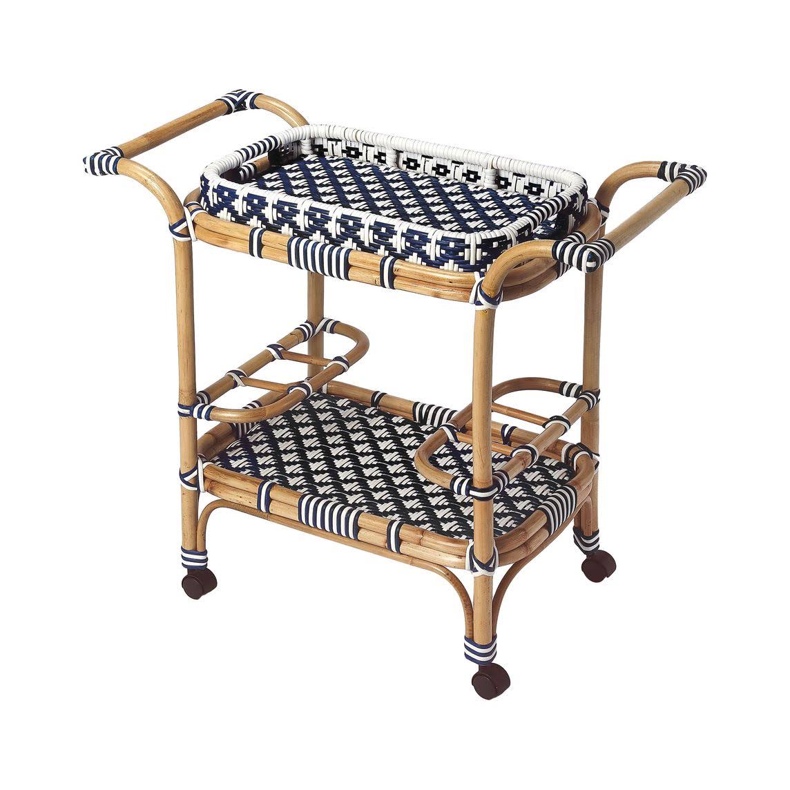 Blue & White Rattan Bar Cart I98201