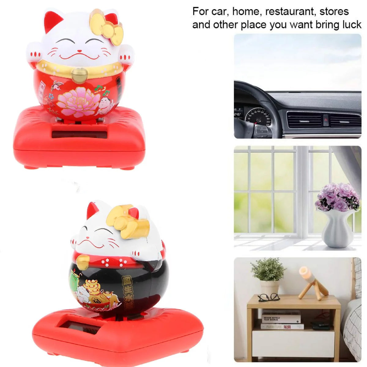 Solar Powered Dancing Toy Lucky Cat Waving Arm Maneki Neko 3 inch Set of 6 T978