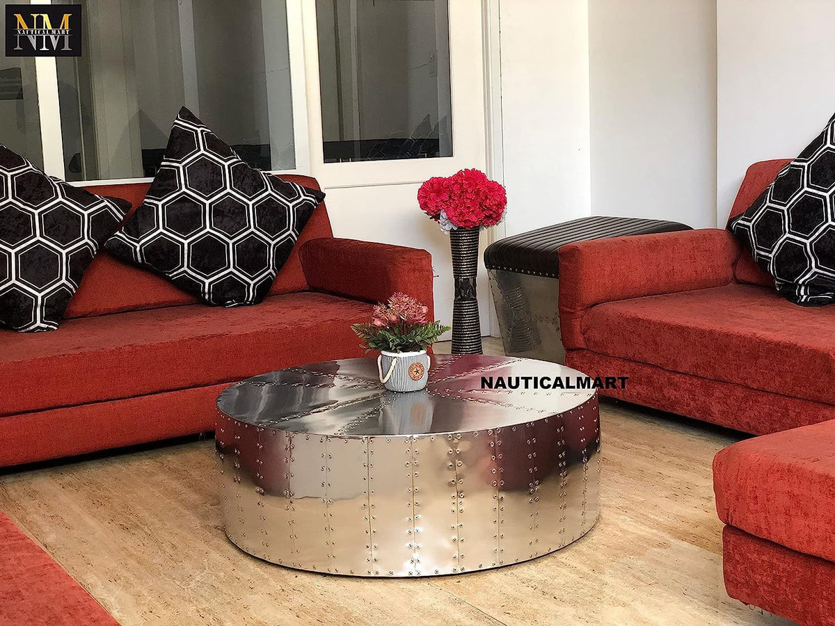 Aluminum Drum Shaped Coffee Table 36 Inches G10946