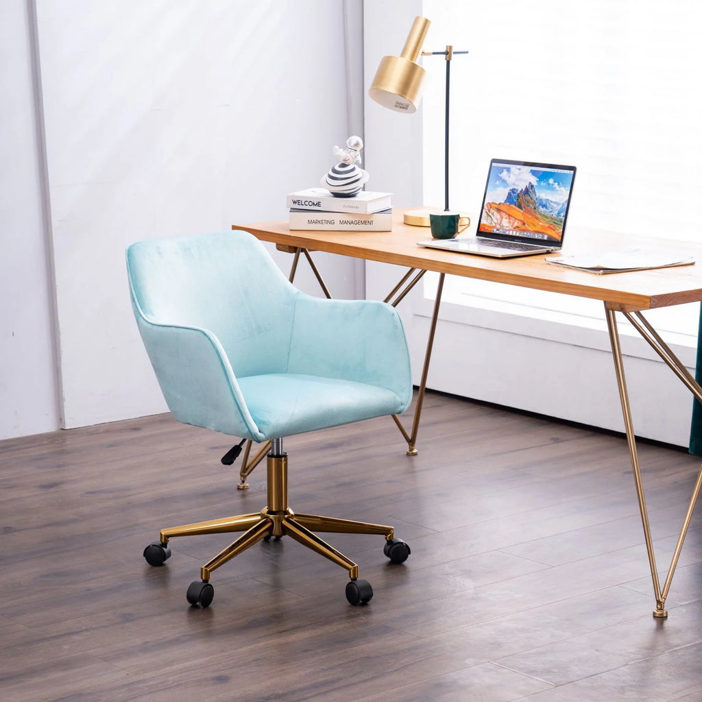 Aqua Light Blue Velvet Adjustable Height Office Chair H554291