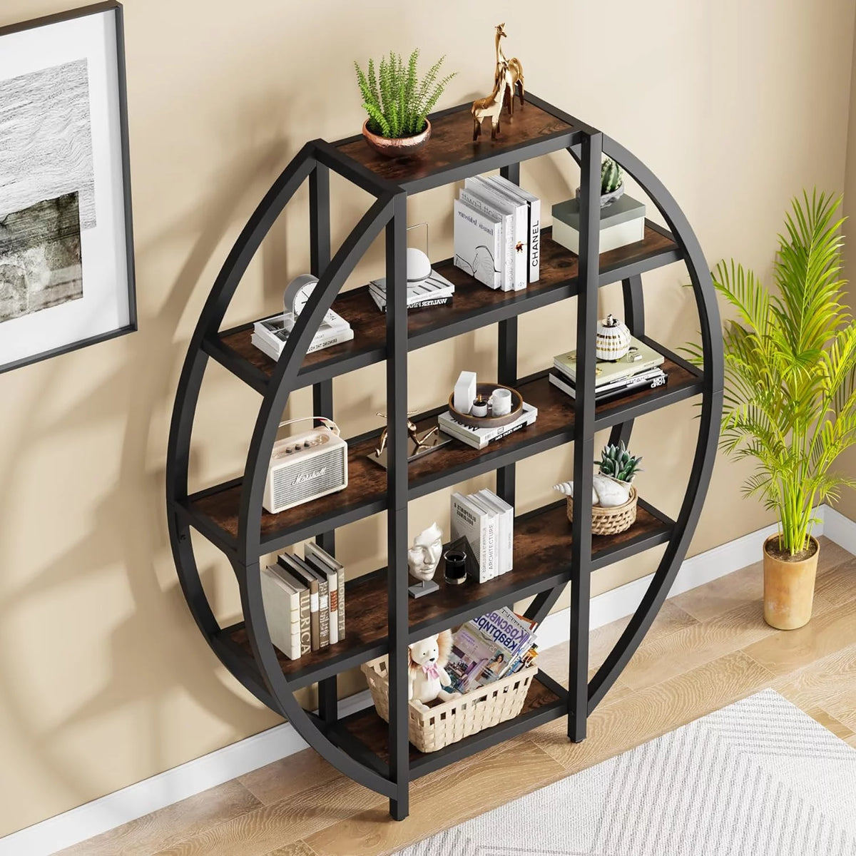 69" Tall 5 Tiers Rustic Brown Bookshelf Q342