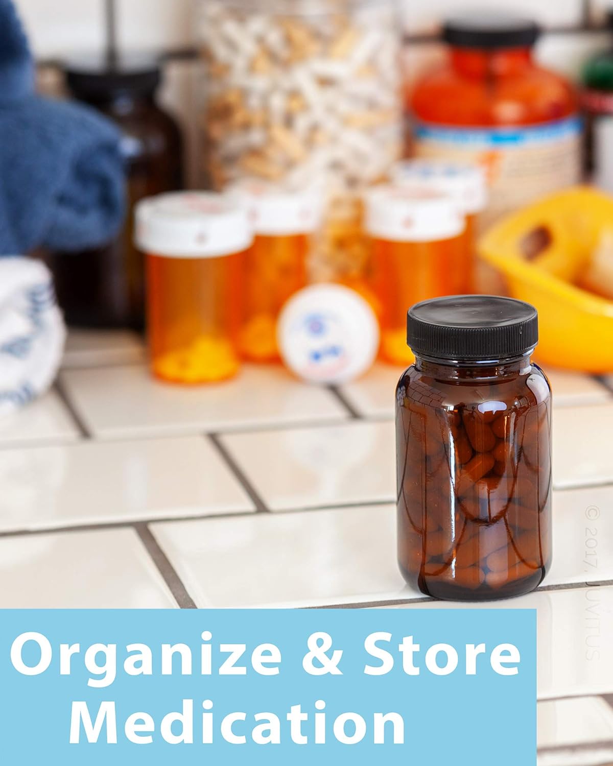 Amber Glass Packer Bottle With Black Ribbed Lid (24 Pack) T4262