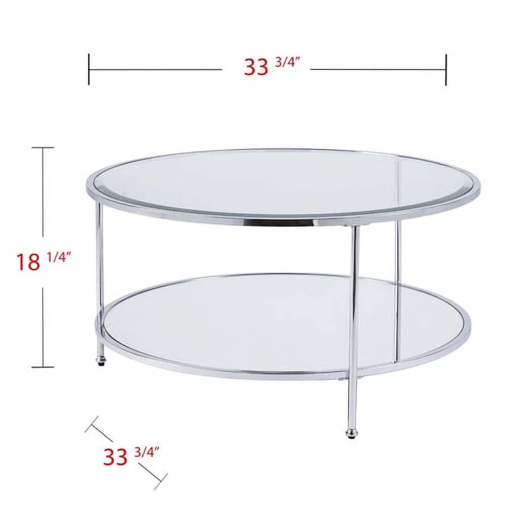 Mirrored Glass Round Coffee Table Set F74842