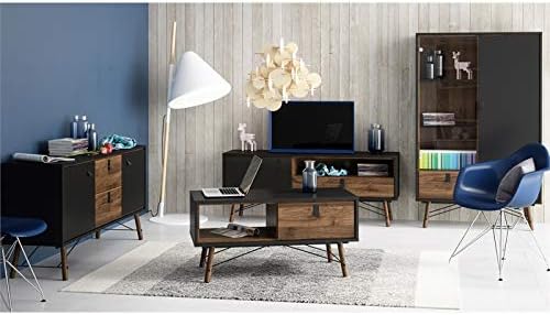 Black Matte/Walnut Drawer China Cabinet with Glass Door S603