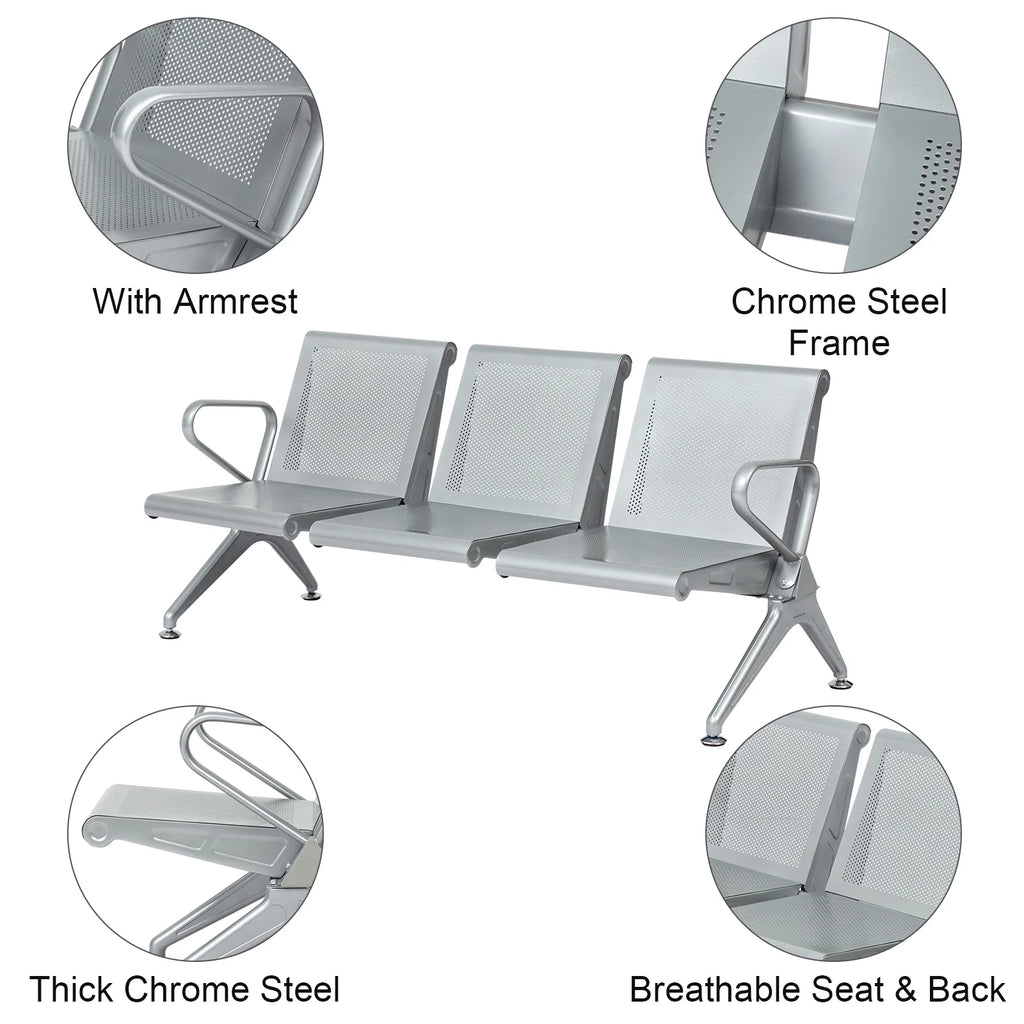 3-Seat Office Guest Waiting Chair Bench with Steel Frame U56244