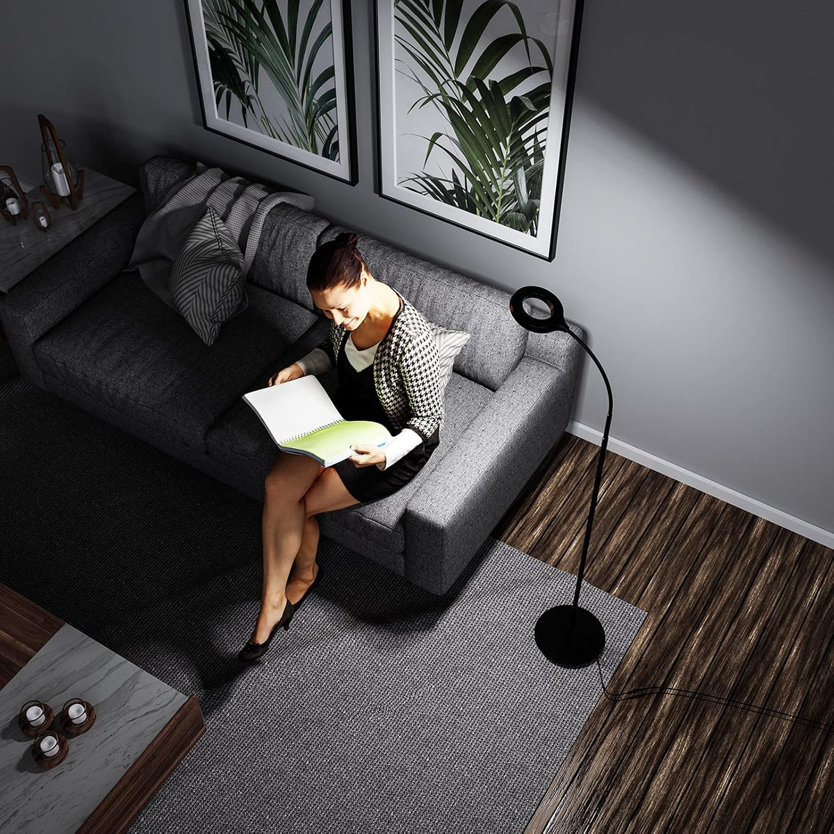 Black Dimmable LED Floor Lamp with Adjustable Gooseneck A606285