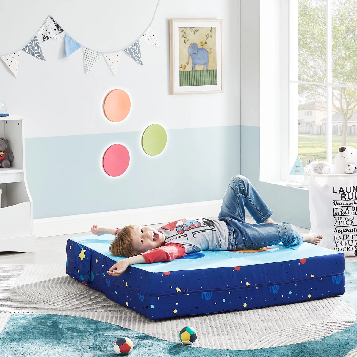 Blue 3-in-1 Kids Loveseat Sleeper Sofa with 2 Ottomans G311