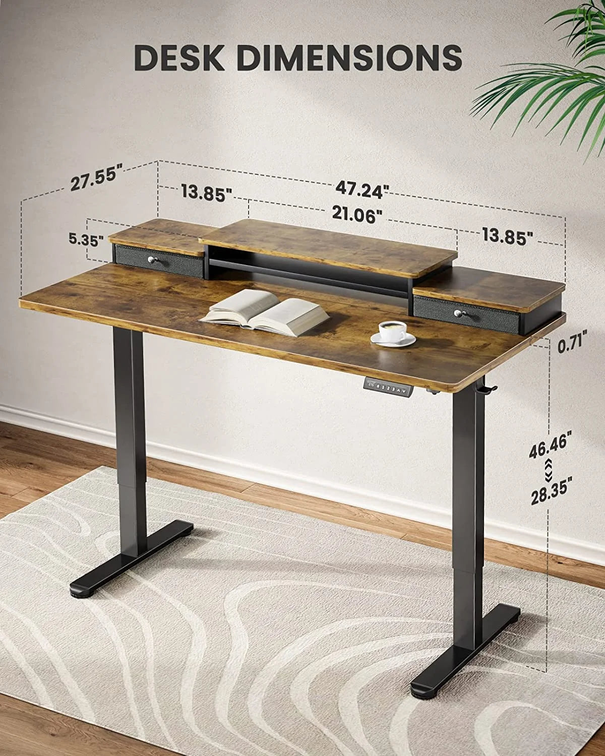 48x24 Inches Adjustable Height Electric Standing Desk with Drawers A67739