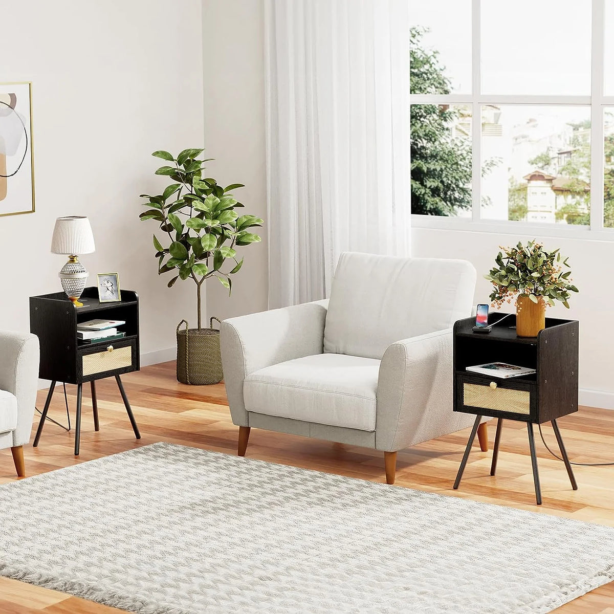 Set of 2 Black Nightstand with Flip-Down Drawer L11878