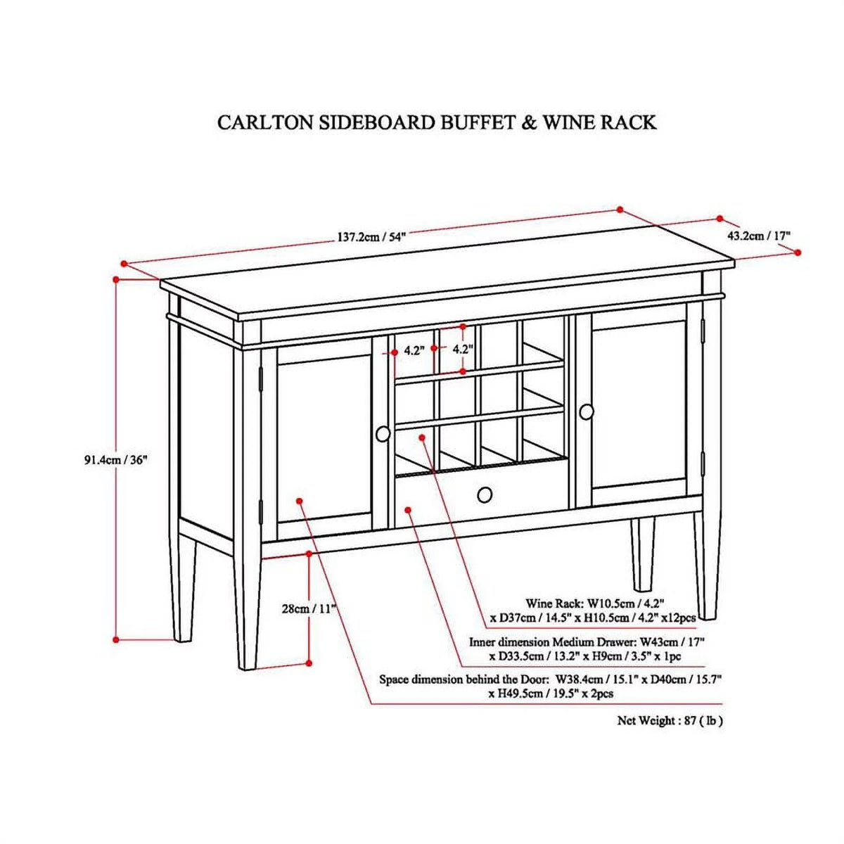 Brown Wood Sideboard Buffet Credenza and Wine Rack A282336