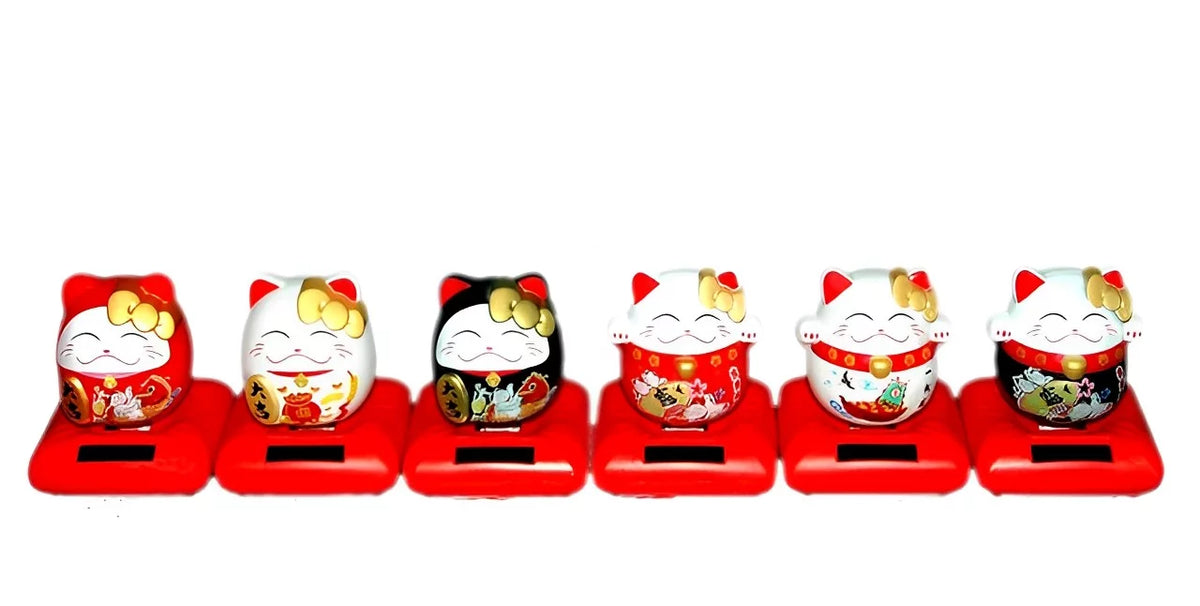 Solar Powered Dancing Toy Lucky Cat Waving Arm Maneki Neko 3 inch Set of 6 T978