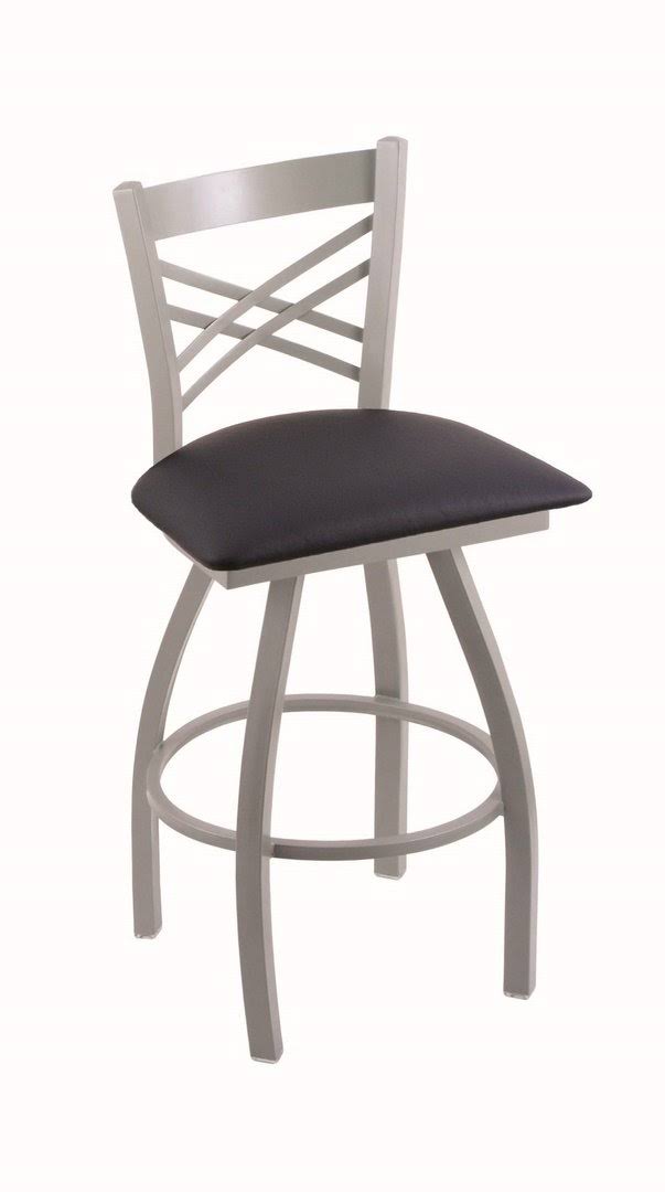 Anodized Nickel Swivel Stool with Dark Blue Seat L235