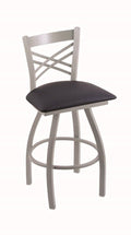 Anodized Nickel Swivel Stool with Dark Blue Seat L235