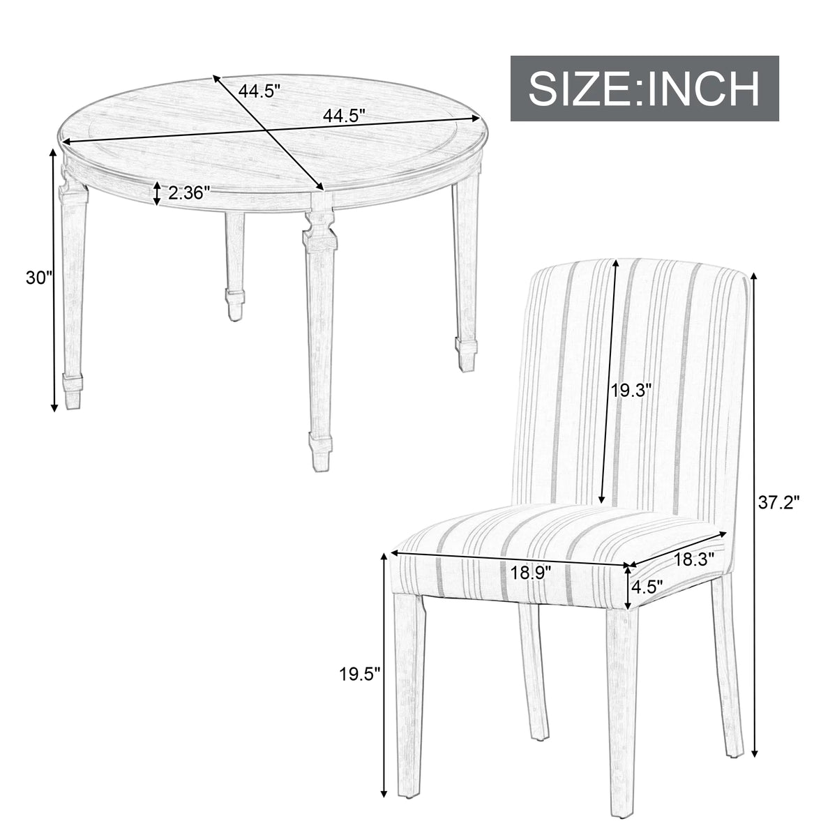 Round Dining Table Set for 4, 5-Piece Solid Wood M655110
