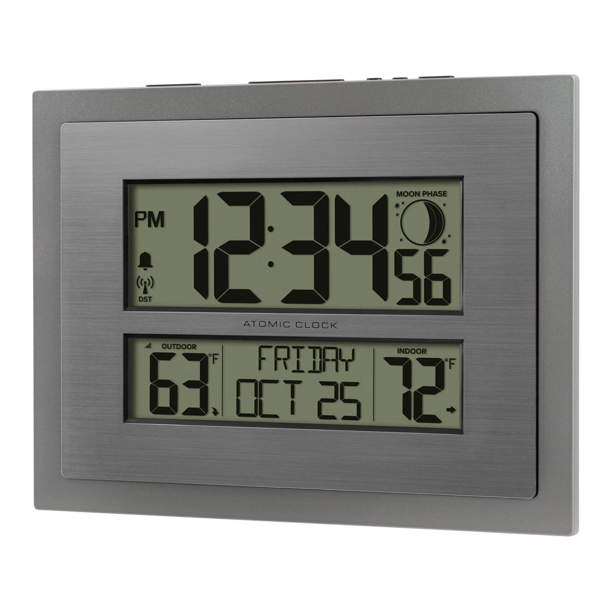 Silver Atomic Wall/Table Clock with Moon Phase & Calendar Z463