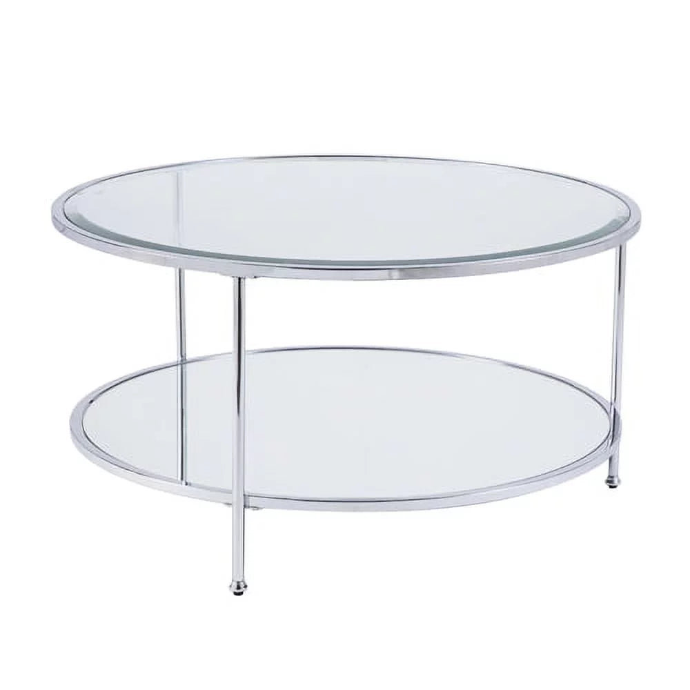 Mirrored Glass Round Coffee Table Set F74842