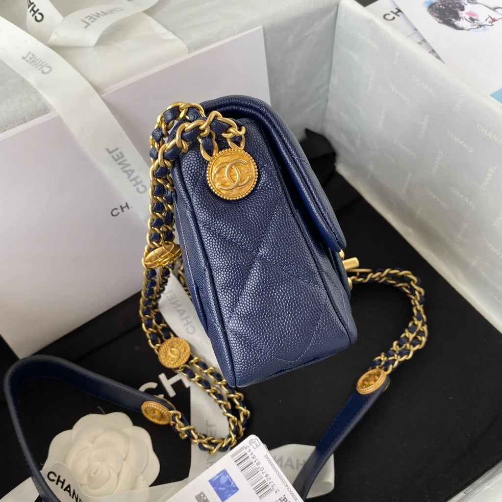 Navy Blue Mini Flap Bag with Top Handle T492931