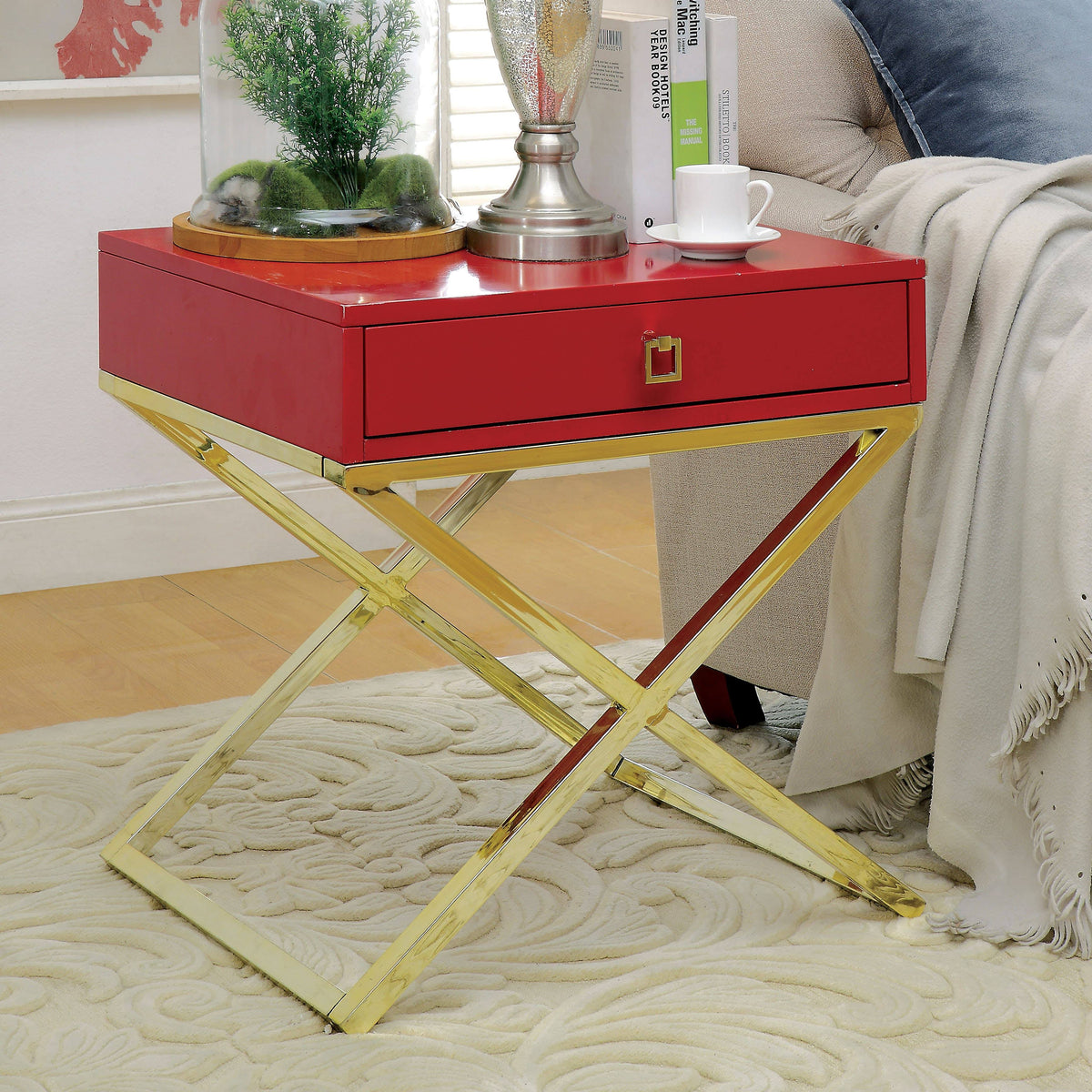 Red Metal X-Base Side Table E364979
