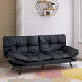 Black Leather Memory Foam Convertible Futon Sofa Bed B143907