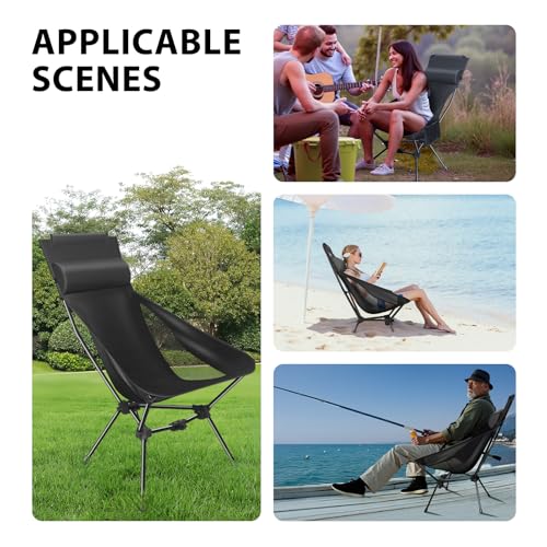 Lightweight Foldable Camping Chair with Headrest and Storage Bag Y892660