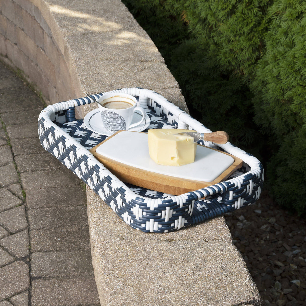 Blue & White Rattan Bar Cart I98201