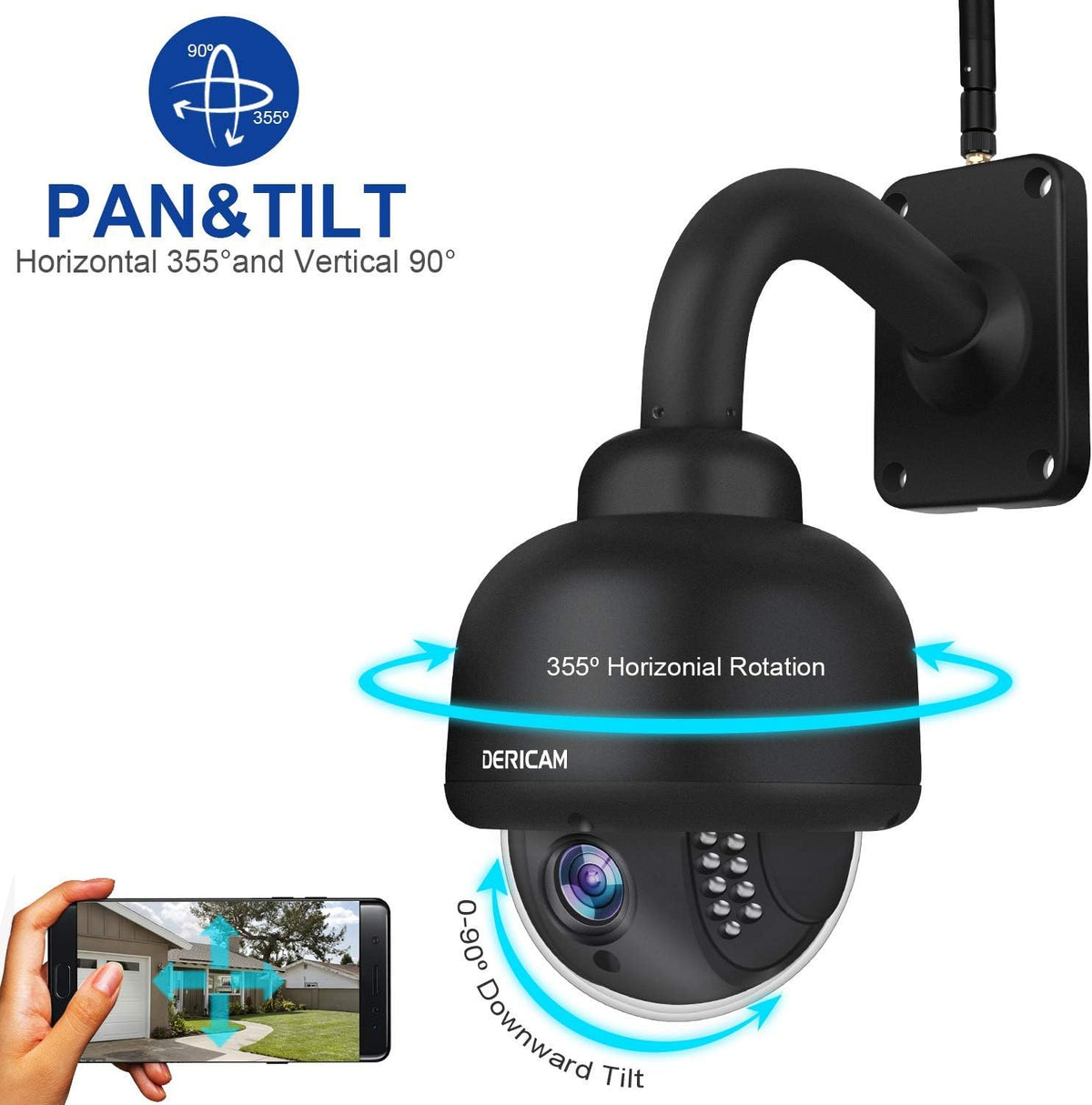 Black Outdoor WiFi PTZ Security Camera with 4X Optical Zoom and 32GB Memory Card X306