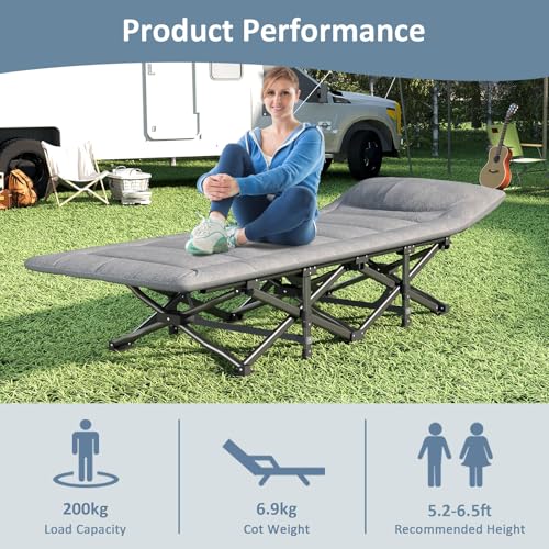 Grey Folding Cot Bed with Built-in Mattress and Pillow and Carry Bag M586