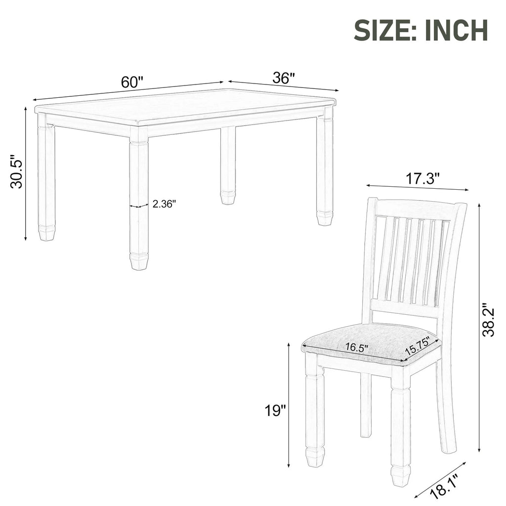 Solid Wood 7-Pieces Dining Table Set with 6 Upholstered Chairs U4099
