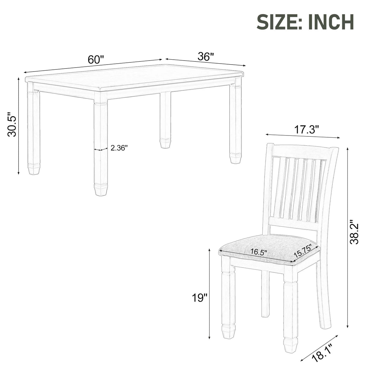 Solid Wood 7-Pieces Dining Table Set with 6 Upholstered Chairs U4099
