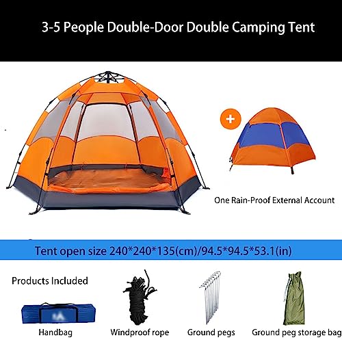 3-5 Person Instant Pop Up Camping Tent with Rain Fly Blue J120