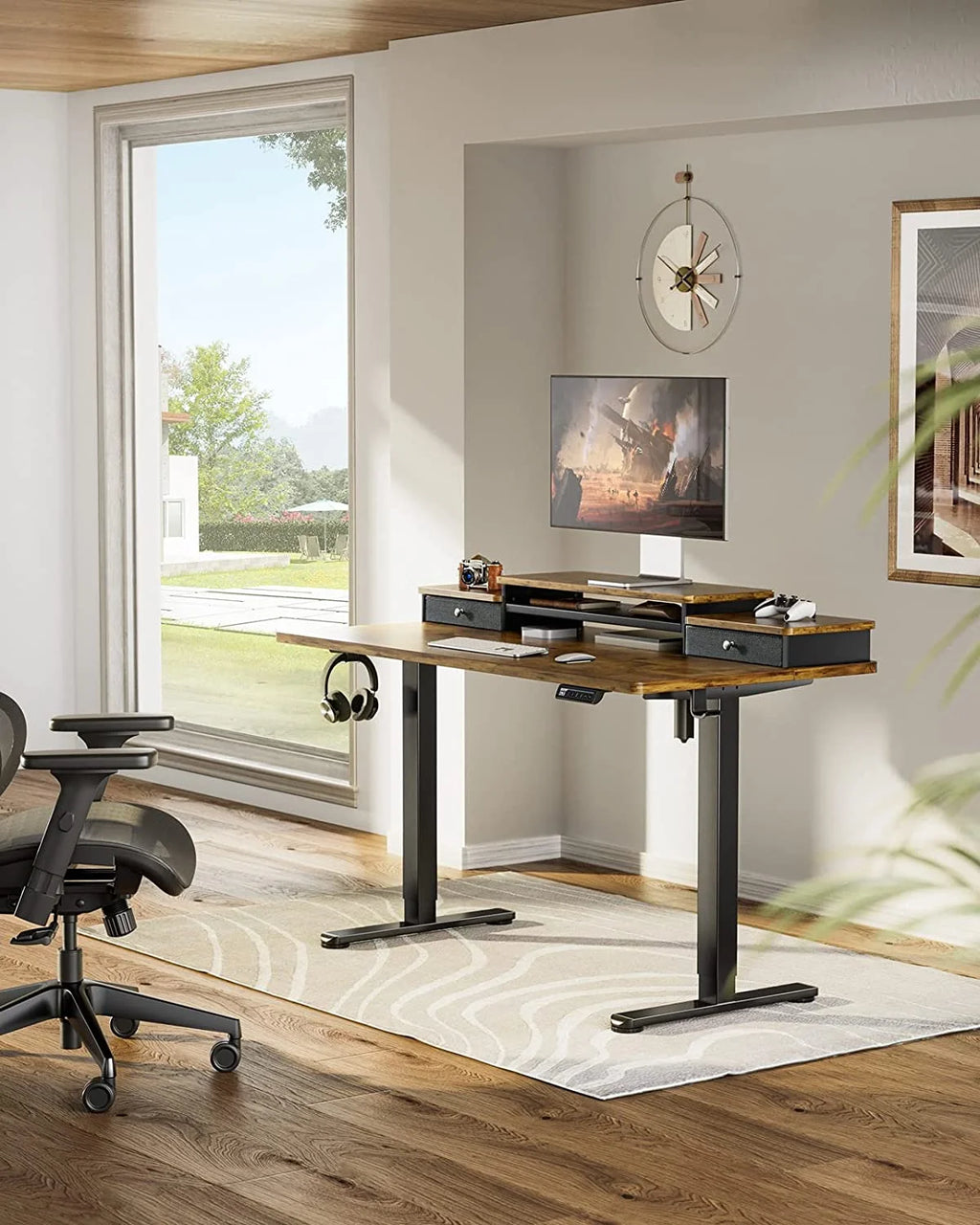 48x24 Inches Adjustable Height Electric Standing Desk with Drawers A67739