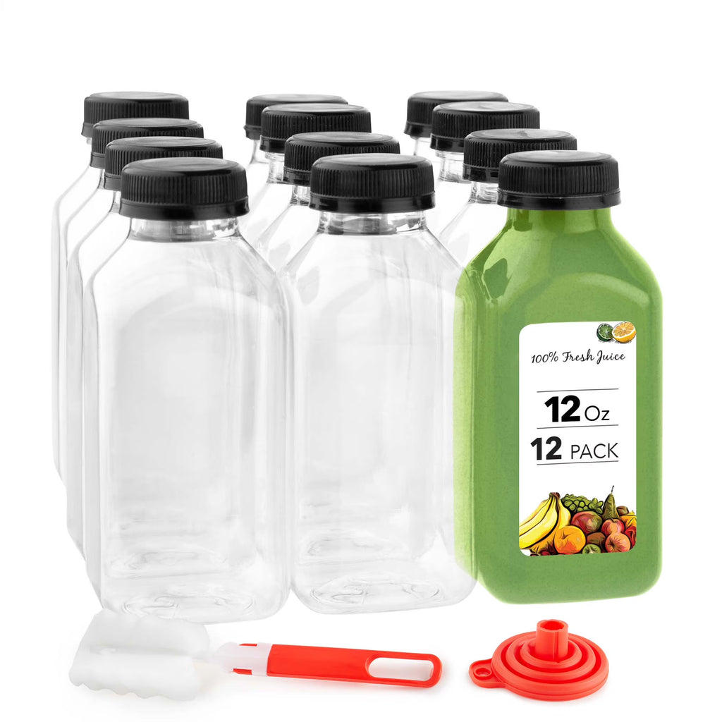 12 Pack Reusable Clear Plastic Juice Bottles with Caps X19458