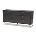 Dark Grey Gold Wood 6-Drawer Dresser S444