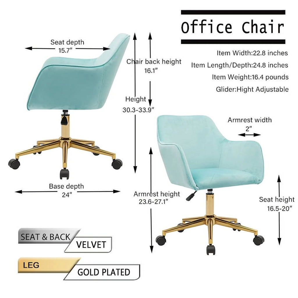 Aqua Light Blue Velvet Adjustable Height Office Chair H554291