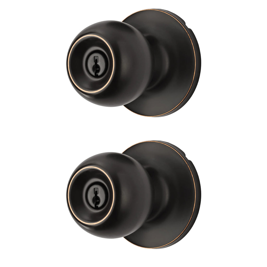 Oil-Rubbed Bronze Ball Locking Doorknobs Twin Pack E636