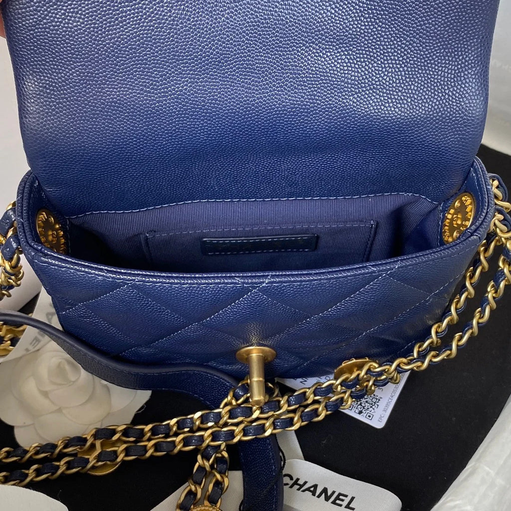 Navy Blue Mini Flap Bag with Top Handle T492931