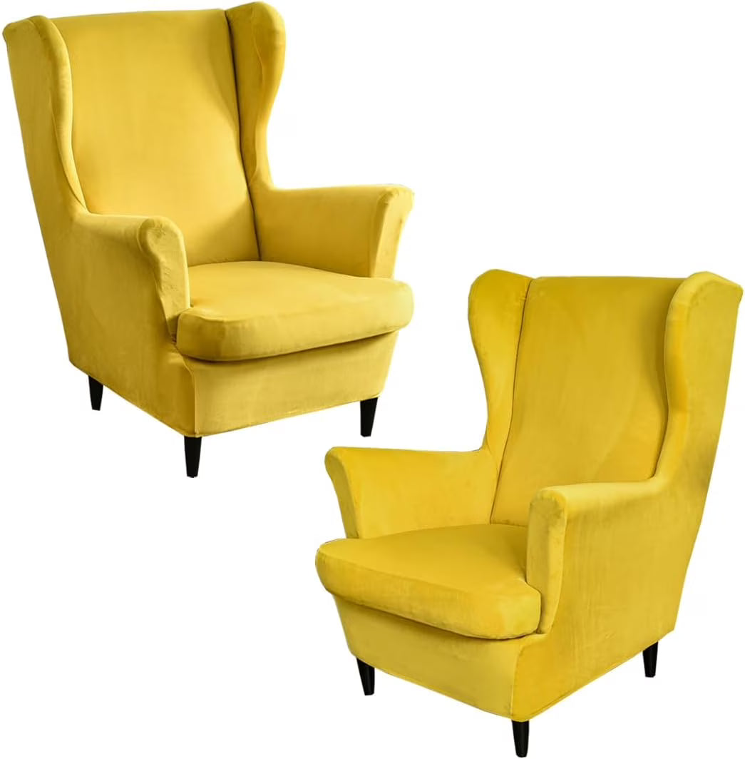 Ginger Velvet Stretch Wingback Chair Sofa Slipcover with Elastic Bottom P38039