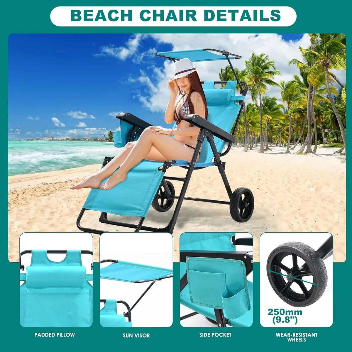 2 in 1 Foldable Chaise Lounge Chair with Wagon Cart and Wheels G897