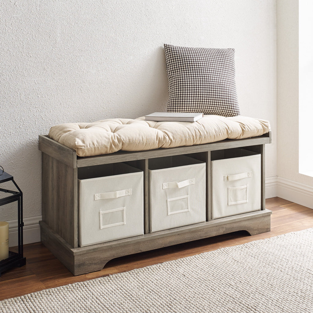 Grey Wash Tufted Storage Bench Y9933