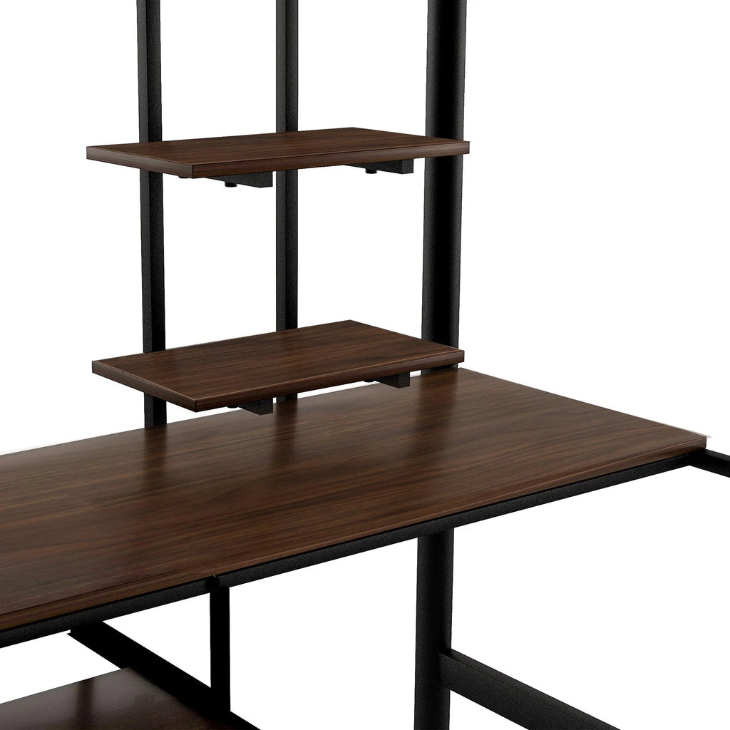 Full Size Black Metal Loft Bed with Desk and Shelves M8911