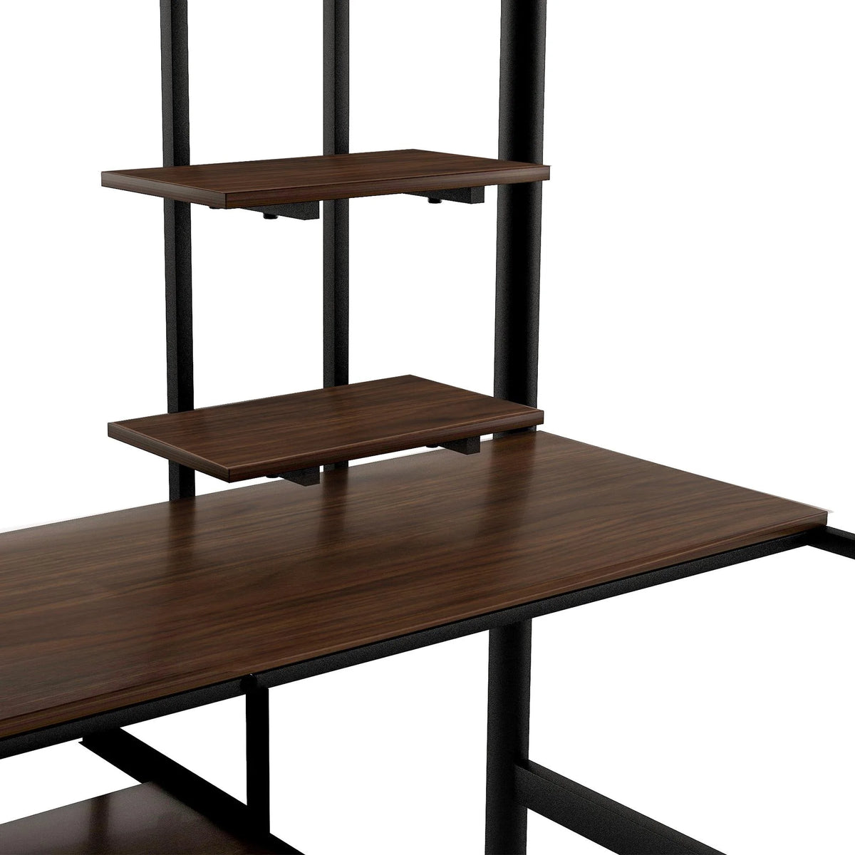 Full Size Black Metal Loft Bed with Desk and Shelves M8911