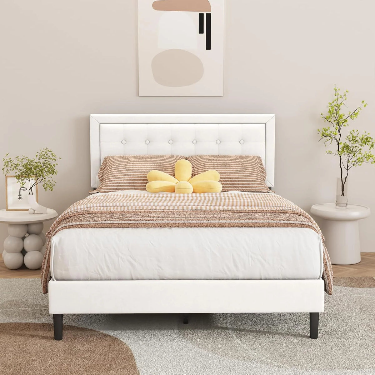 Pink Velvet Upholstered Platform Bed Frame Twin Size Z5784