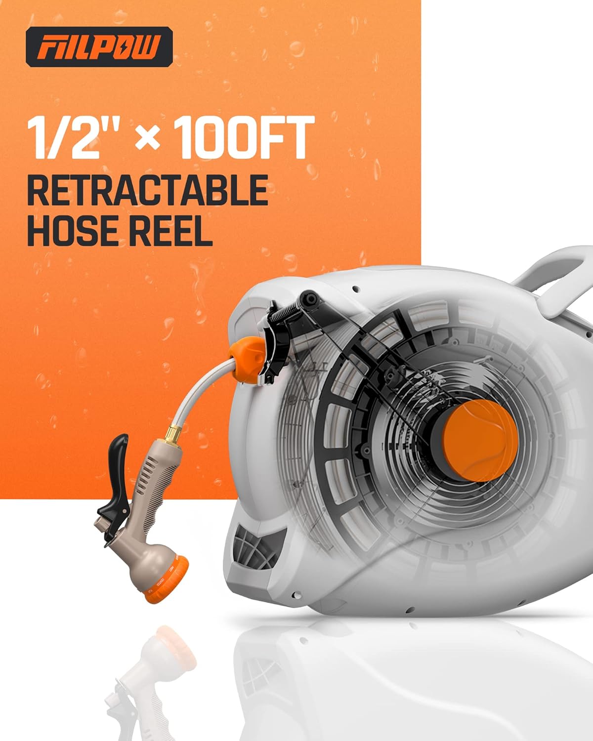 100 FT 1/2 Retractable Wall Mounted Garden Hose Reel with Automatic Rewind G14918