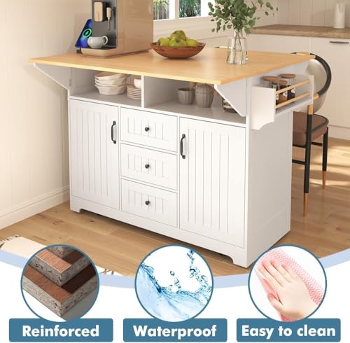 Black Kitchen Island with 2 Drop Leaf, 3 Drawers, Storage Cabinet I2003