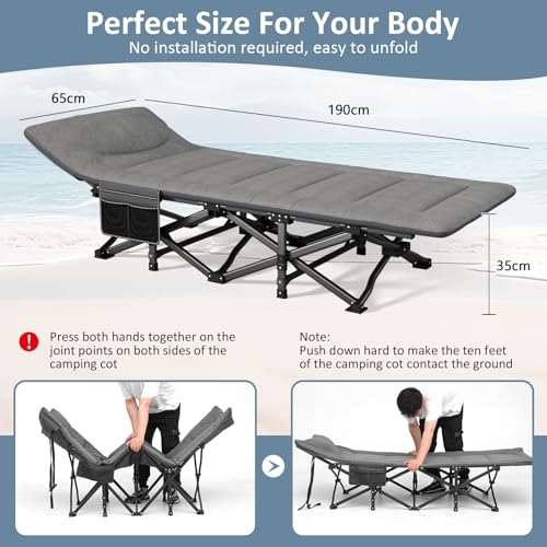 Grey Folding Cot Bed with Built-in Mattress and Pillow and Carry Bag M586